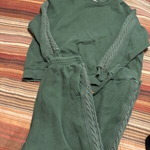 Aerie Green Cable Knit Sweatshirt and Joggers Set